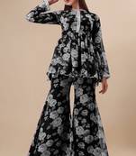 Ethnic black colour floral printed smart girlish sharara dress