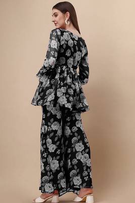 Ethnic black colour floral printed smart girlish sharara dress 2