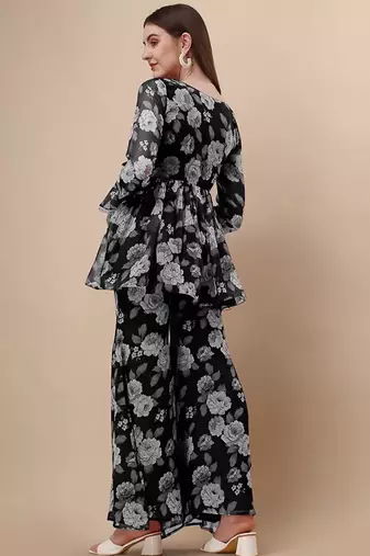 Ethnic black colour floral printed smart girlish sharara dress