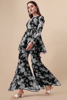 Ethnic black colour floral printed smart girlish sharara dress 4