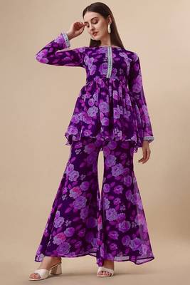 Ethnic purple colour floral printed smart girlish sharara dress 1