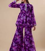 Ethnic purple colour floral printed smart girlish sharara dress
