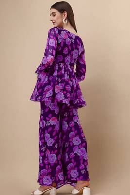 Ethnic purple colour floral printed smart girlish sharara dress 2
