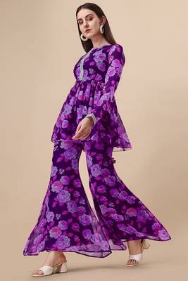 Ethnic purple colour floral printed smart girlish sharara dress 4