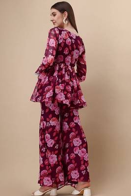 Ethnic wine colour floral printed smart girlish sharara dress 2