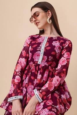 Ethnic wine colour floral printed smart girlish sharara dress 3