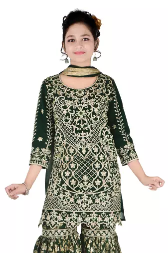 Green Kids Sharara Suit for Kids