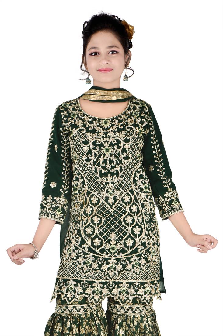 Green Kids Sharara Suit for Kids