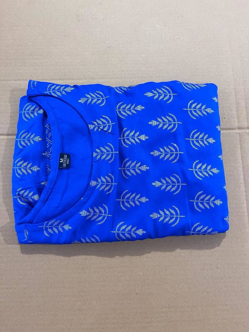Blue printed rayon ethnic-kurtis