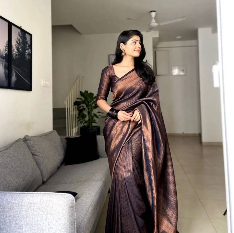Simple Indian Were Fantabulous Black Soft Silk Saree with Incomparable Blouse Piece