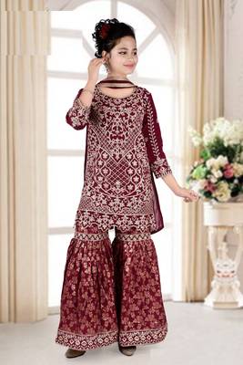 Maroon Partywear Sharara Suit for Kids 1