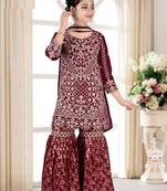 Maroon Partywear Sharara Suit for Kids