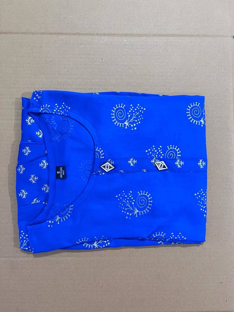Blue printed rayon ethnic-kurtis