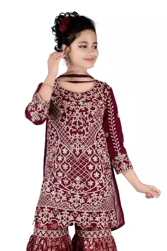 Maroon Partywear Sharara Suit for Kids