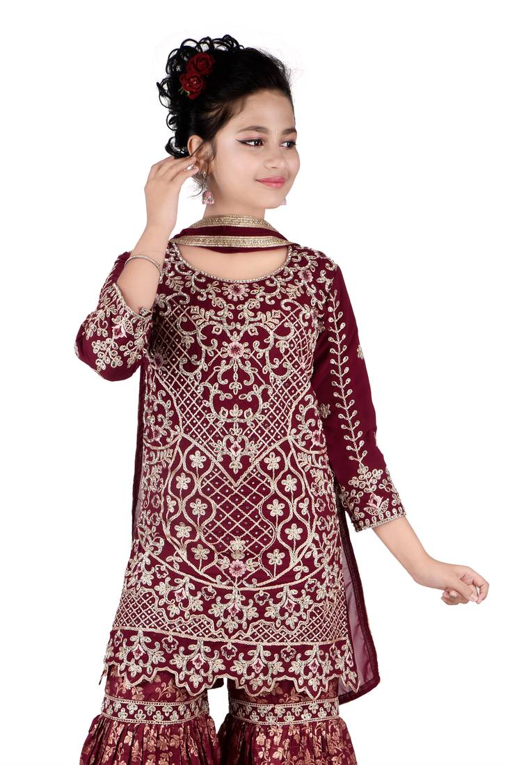 Maroon Partywear Sharara Suit for Kids