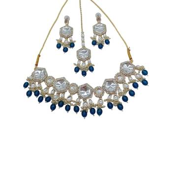 Indian bollywood  tradtional gold plated bridal kundan choker wedding earring necklace jewellery set 2