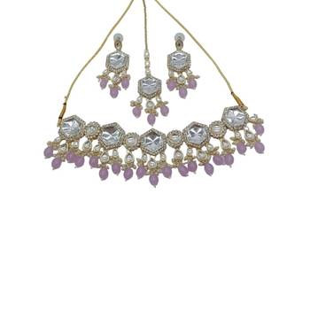 Indian bollywood  tradtional gold plated bridal kundan choker wedding earring necklace jewellery set 2