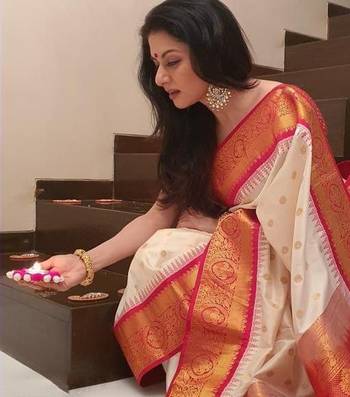 White Woven Faux Kanjivaram Silk Saree With Blouse Piece 3