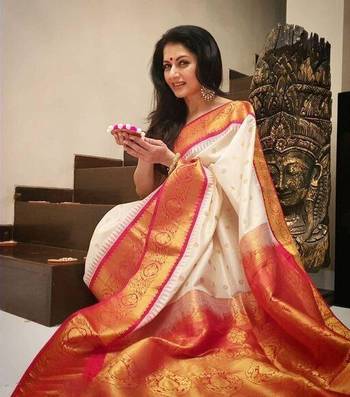 White Woven Faux Kanjivaram Silk Saree With Blouse Piece 4
