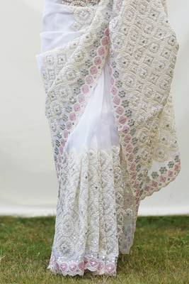 Pure White Soft Organza Silk Heavy Work Saree With Un-Stitched Blouse 5