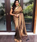 Black Woven Faux Kanjivaram Silk Saree With Blouse Piece