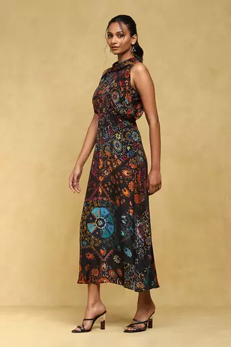 Aarke multi color printed chanderi kaftan