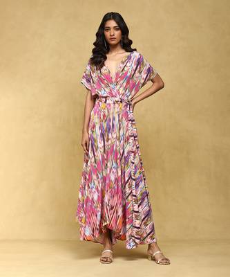 Aarke pink printed viscose long dress 1