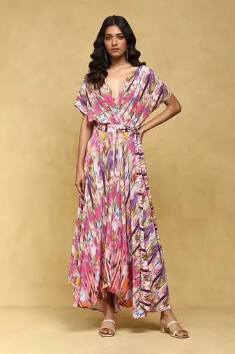 Aarke pink printed viscose long dress
