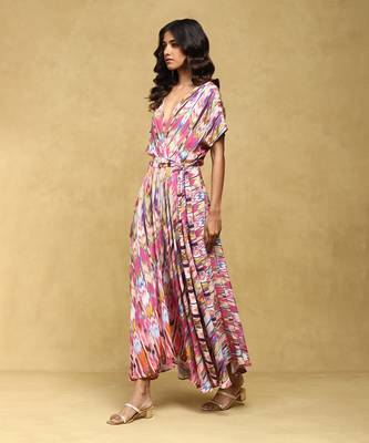 Aarke pink printed viscose long dress 2