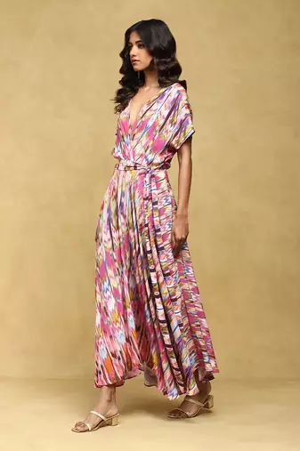 Aarke pink printed viscose long dress
