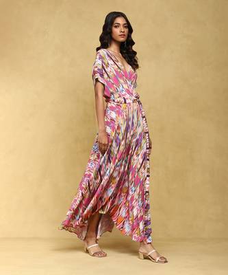 Aarke pink printed viscose long dress 3