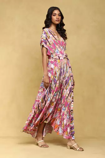 Aarke pink printed viscose long dress