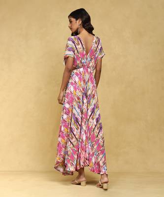 Aarke pink printed viscose long dress 4
