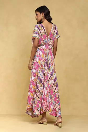 Aarke pink printed viscose long dress