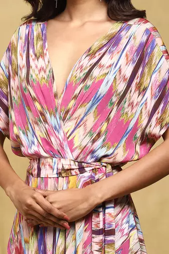 Aarke pink printed viscose long dress