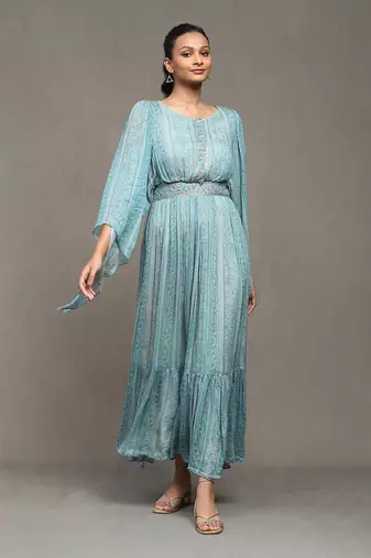 Aarke blue botanic print long dress