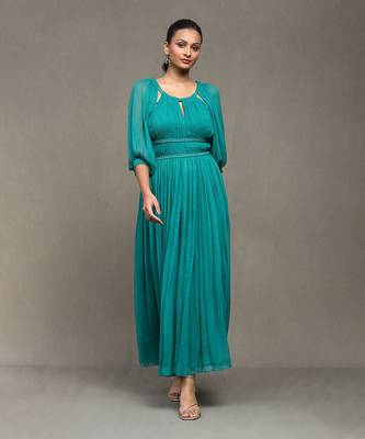 Aarke teal solid long dress 1