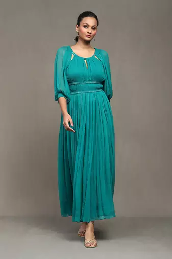 Aarke teal solid long dress