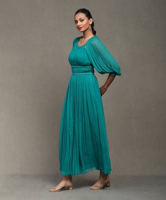 Aarke teal solid long dress 2