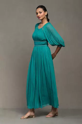 Aarke teal solid long dress