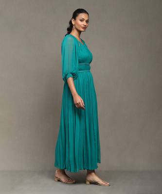Aarke teal solid long dress 3