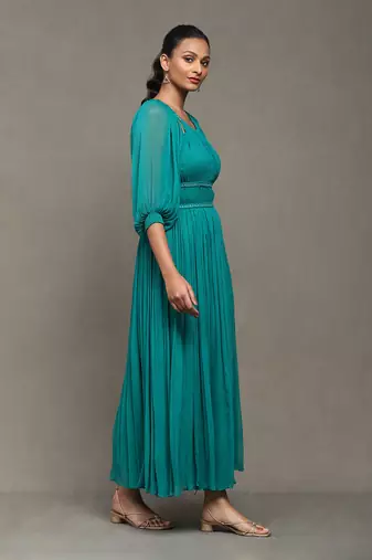 Aarke teal solid long dress