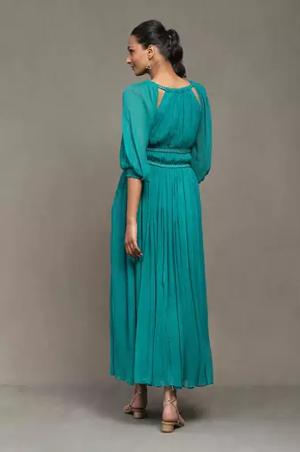Aarke teal solid long dress