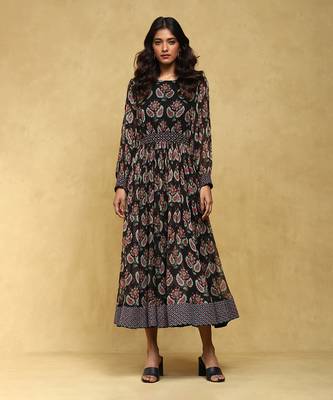 Aarke black botanic print long dress 1