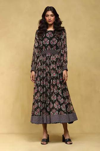 Aarke black botanic print long dress