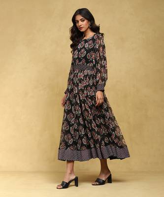 Aarke black botanic print long dress 2