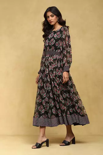 Aarke black botanic print long dress