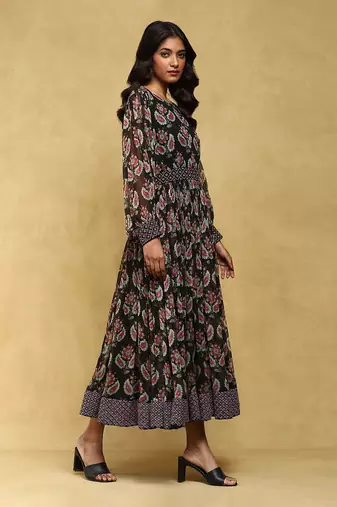 Aarke black botanic print long dress