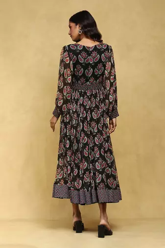 Aarke black botanic print long dress