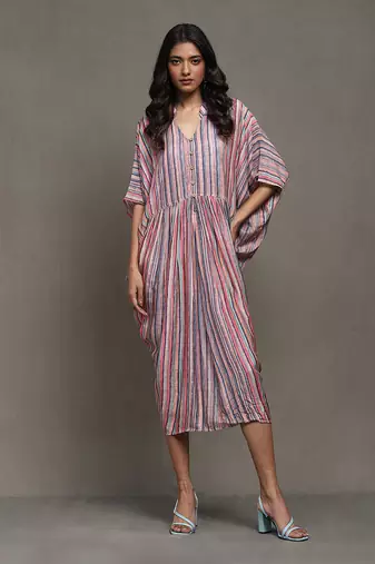 Aarke multi color striped kaftan dress